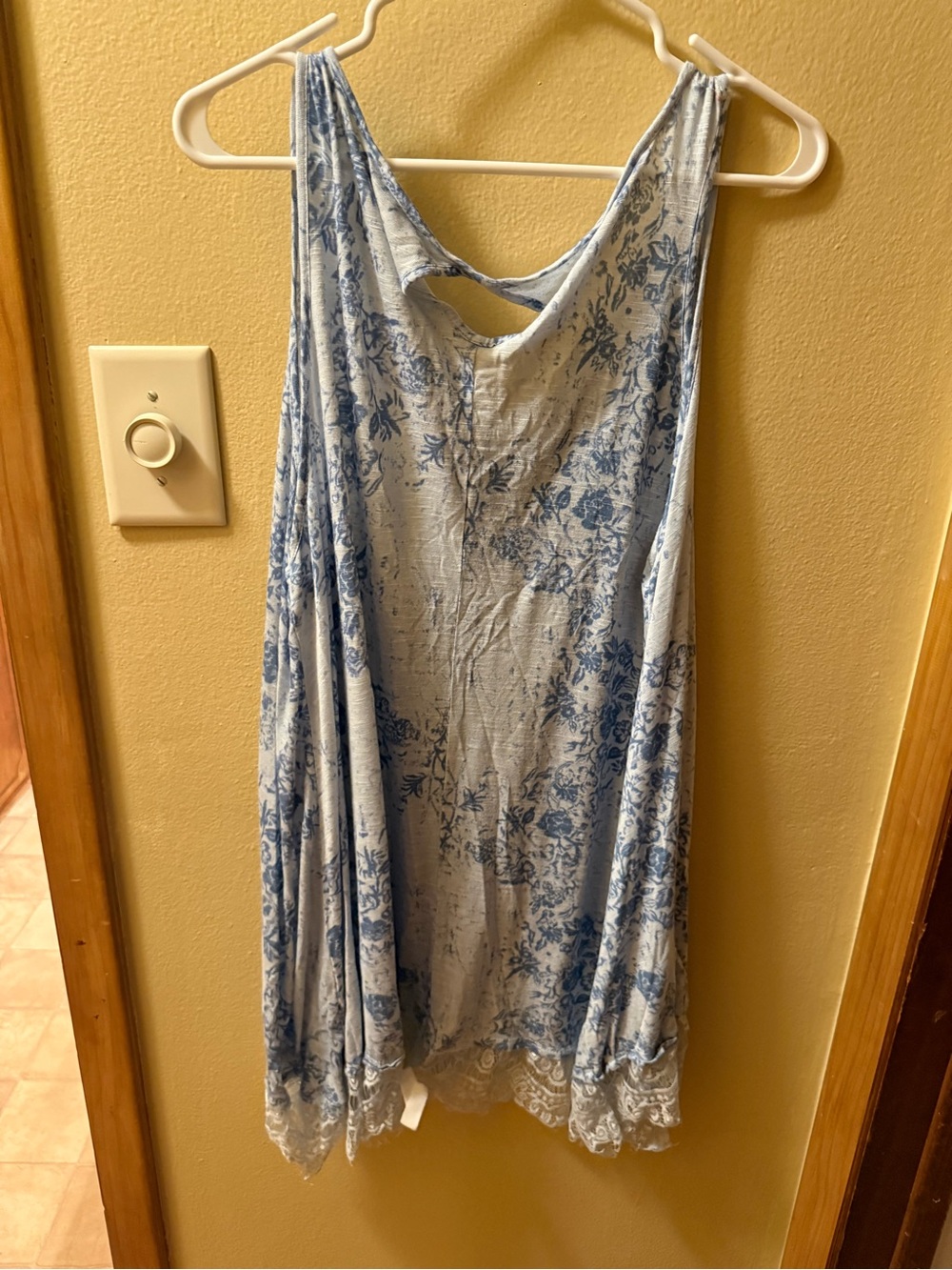 Light Blue Floral Lace-Trim Tank Dress